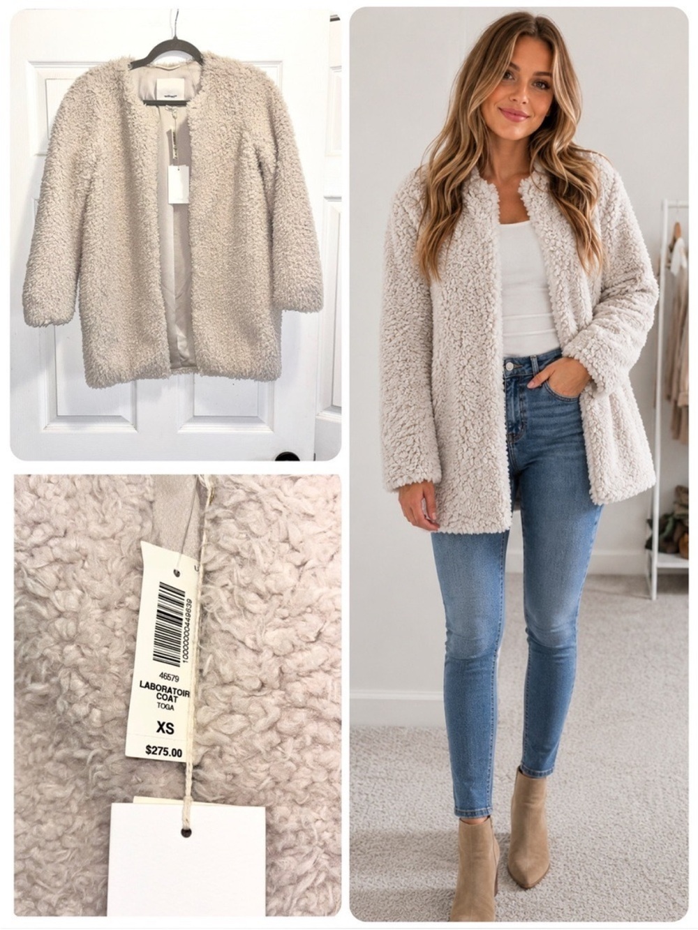 NWT Aritzia Wilfred Laboratoire Coat Sherpa Teddy Jacket Cream Size XS